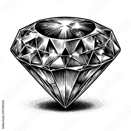 Diamond sketch engraving black and white outline. Scratch board imitation.