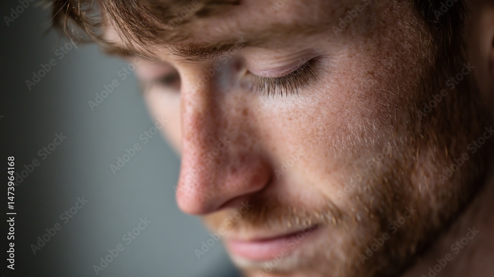 Man in deep thought, looking down with focus. Introspection and quiet determination in a moment of reflection. Man in deep thought, looking down with focus. Introspection and quiet determination in a moment of reflection.