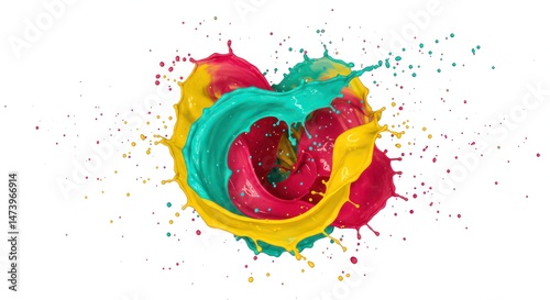 Vibrant Yellow, Teal, and Pink Paint Splash Explosion