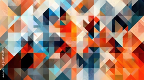 Colorful abstract geometric composition featuring different angular shapes and colors