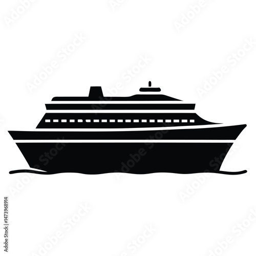 Silhouette Vector of Passenger Ship with Multiple Decks and Lifeboats for Marine Transportation and Travel Concepts