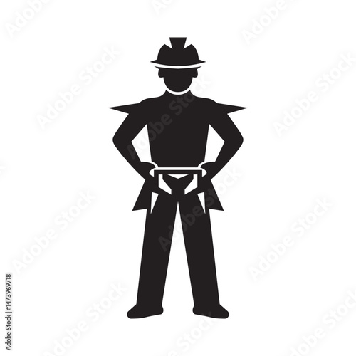 Silhouette of a worker man wearing a helmet