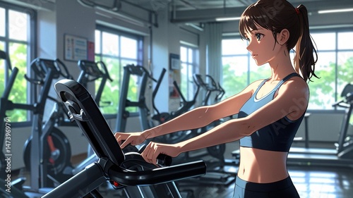 Anime Girls Gym Routine Treadmill Training