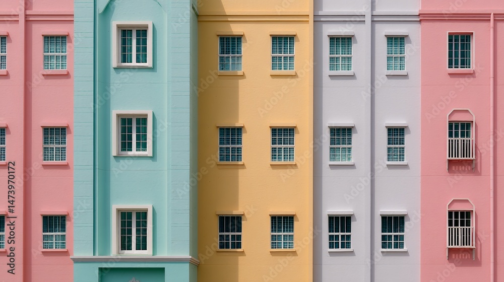 Pastel facade with simple details, a clean urban backdrop. Minimalist charm in soft daylight. Pastel facade with simple details, a clean urban backdrop. Minimalist charm in soft daylight.
