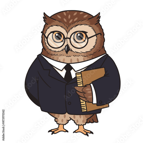 Humorous owl lawyer in a suit, perfect for law firm promotions and legal-themed events