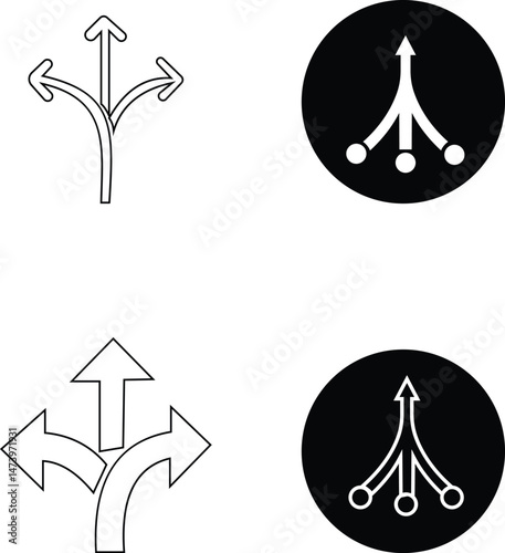 Consolidation icon set in flat style. Merge symbol isolated on transparent background. Vector Simple abstract in black Line for website design, app, Fund divergence merge into one direction symbol.