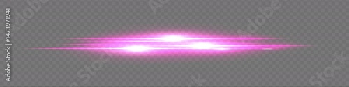 Purple glowing motion streak with spark particles on transparent background. Futuristic shimmer line.