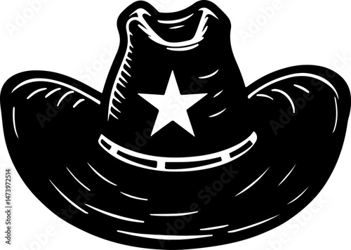Cowboy Hat Icon – Western Sheriff Star Hat Silhouette