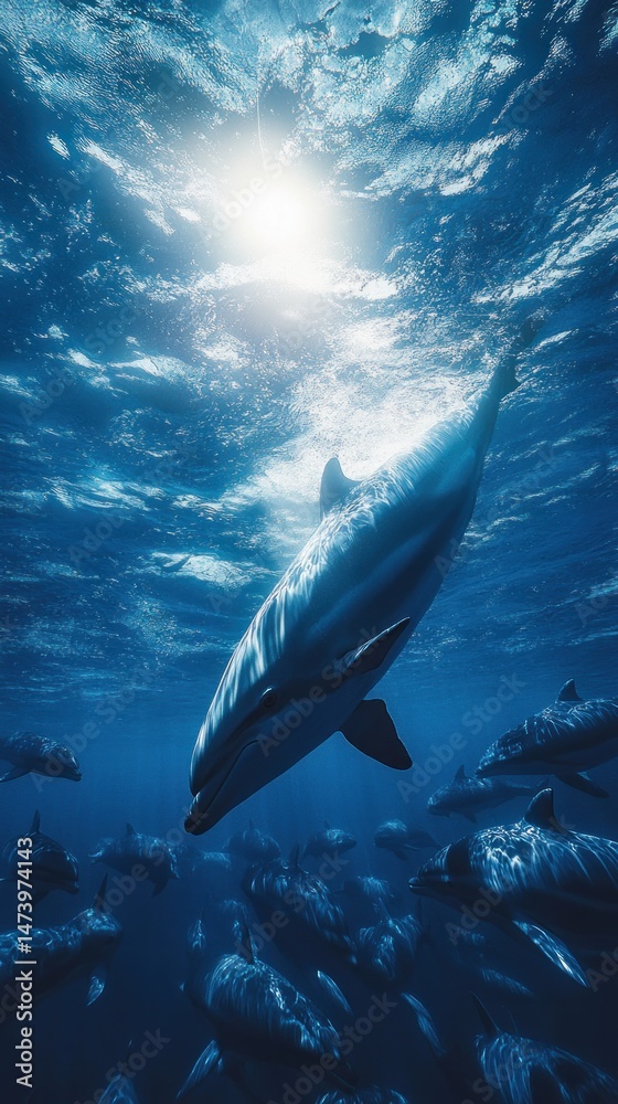 Fototapeta premium Majestic Dolphin in Deep Ocean