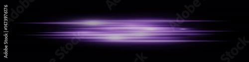 Purple horizontal blur streaks with intense glow on black. Suitable for acceleration effect, fast movement visuals, spotlight transition, energy burst, futuristic theme and speed design.