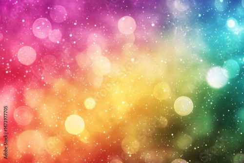 Colorful bokeh lights, blurred, shimmering, with rainbow hues and tiny sparkling dots.  A festive and vibrant abstract background