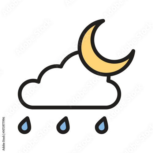 A crescent moon with rain droplets for rainy nighttime weather