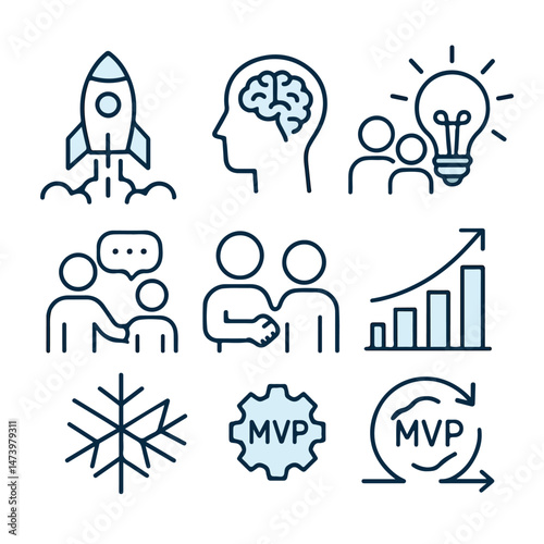 Digital marketing, business online advertising campaign icons. Vector doodle set of symbols of market strategy in internet and social media with megaphone, mobile phone, graph, target and briefcase
