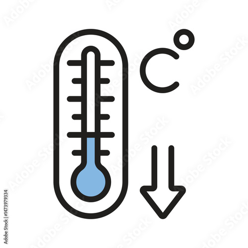 A thermometer with a dropping scale, representing cold weather.