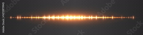 Orange audio waveform with glowing peaks and reflection. Suitable for music background, podcast visual, sound analysis, digital equalizer, voice playback and tech audio interface.