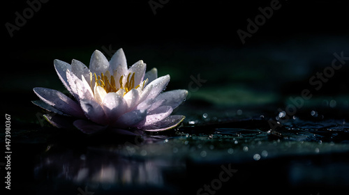 Close up of a bloom lotus with ticklish petal resting on ho
