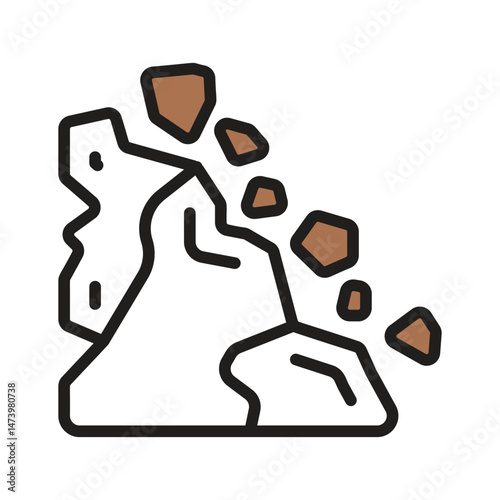 A slope with falling rocks, symbolizing landslide warnings