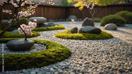 A meticulously composed image of an authentic Japanese Zen garden