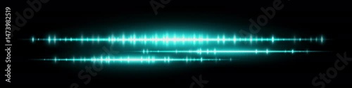 Bright blue audio waveform with dual frequency bands and glowing shine. Ideal for podcast visuals, sound signal analysis, equalizer interface or electronic music display.