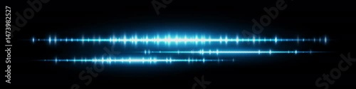 Bright blue audio waveform with dual frequency bands and glowing shine. Ideal for podcast visuals, sound signal analysis, equalizer interface or electronic music display.