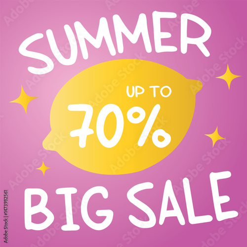 Summer discount banner. Bright lemon design on a plain background. Unusual discount design. Vector illustration eps 10