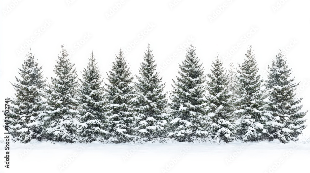Fototapeta premium Snow-Covered Evergreen Trees in a Winter Wonderland Landscape