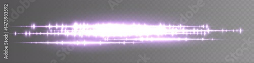 Purple glowing waveform on transparent background with symmetrical audio lines and spark-like peaks. Great for sound effect design, media playback or music interface elements.