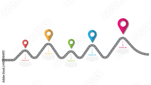 Infographic roadmap design template. Business Timeline of 5 Important Business Events annual business presentation. Vector illustration