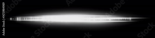 White glowing waveform with soft flare and reflection, radiating light intensity and dense central pattern. Used for futuristic audio display, signal visualization or interface effect.