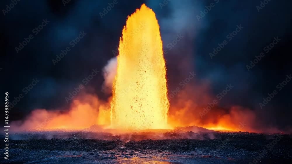 Volcanic Eruption with Night Lava Flow.