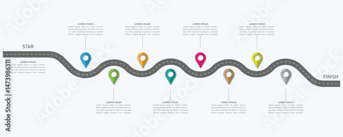 Infographic roadmap design template. Business Timeline of 8 Important Business Events annual business presentation. Vector illustration