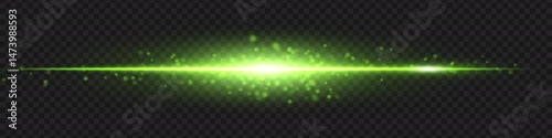 Bright neon green beam flare on dark background. Energetic glow streak with sharp motion edge.