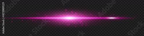 Purple glowing horizontal light beam with soft sparkles and glow. Sci-fi style light streak for design overlays.