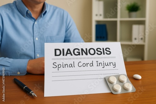 Spinal Cord Injury Diagnosis Medical Report Doctor Healthcare Treatment Patient Pills Medicine Healthcare Professional Serious Illness Spinal Damage Neurological Condition Medical Document Health     