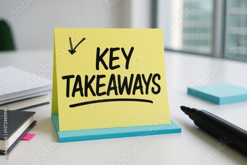 Important Business Key Takeaways Note Yellow Sticky Memo Pad Office Desk Workplace Concept Strategy Planning Reminder Meeting Summary Information Presentation Ideas Note Taking Business Meeting Notes 