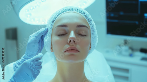 Aesthetic rhinoplasty procedure performed by a medical specialist in a modern sterile clinic, capturing the precision, symmetry, and transformation of the human nose with advanced surgical tools.