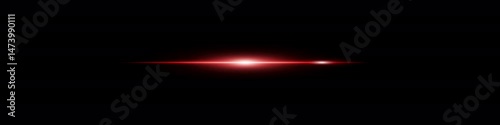 Bright neon red beam flare on dark background. Energetic glow streak with sharp motion edge.
