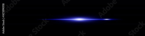 Bright neon blue beam flare on dark background. Energetic glow streak with sharp motion edge.