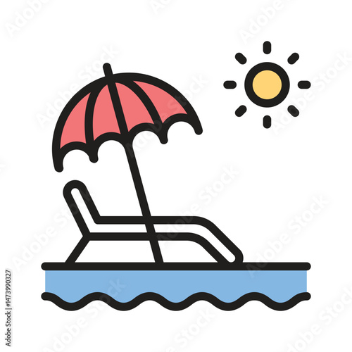 An umbrella on a beach under the sun, symbolizing vacation weather.