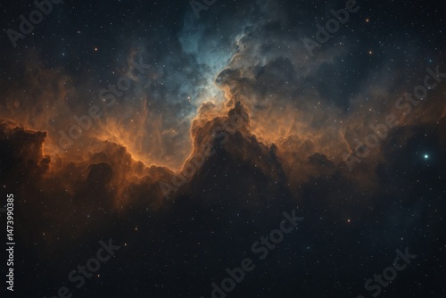 Cosmic Nebula Orange and Blue Hues Celestial Space Background Starry Night Sky Galaxy Illustration Deep Universe Astronomical Phenomenon Nebula Cloudscape Distant Starscape Celestial Wonders Galactic 