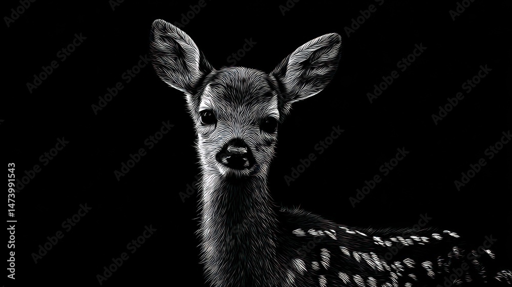 Obraz premium Monochrome Fawn Portrait: A Captivating Study in Black and White
