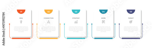 Business vector infographic design template with icons and 5 options or steps. Can be used for process diagram, presentations, workflow layout, flow chart, info graph