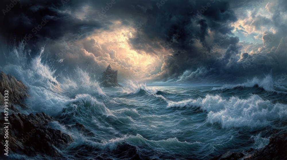 Obraz premium Dramatic sea scene during a tempestuous storm.