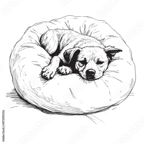  dog nap on a large bean bag, twitching gently as they dream