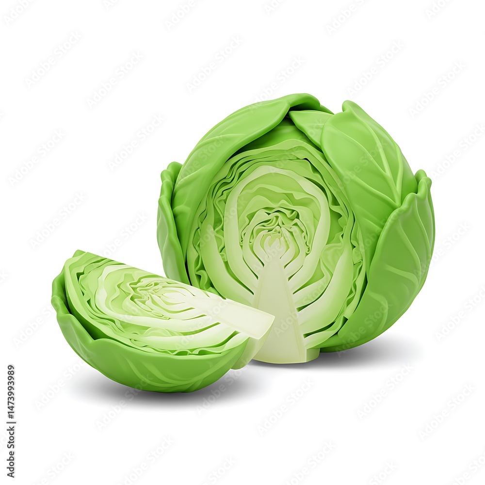 Fototapeta premium 3D half cut cabbage on white background