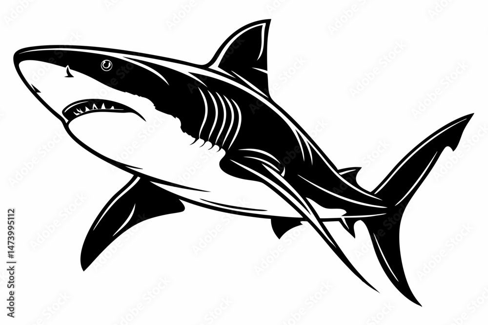 Fototapeta premium bull shark sihouette black vector