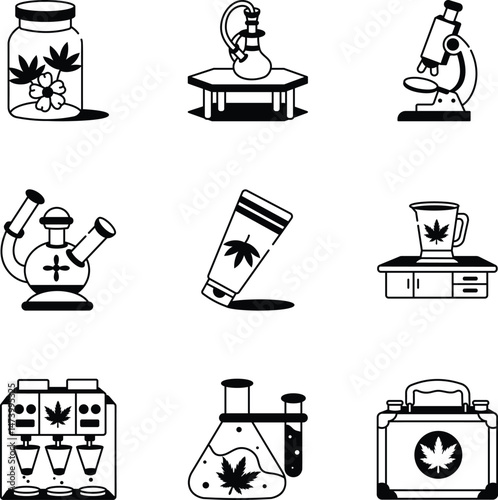 Pack of 09 Hand Drawn Hemp Icons 
