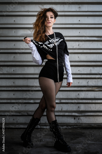 Urban Rebel Woman in Edgy Street Style Fashion
