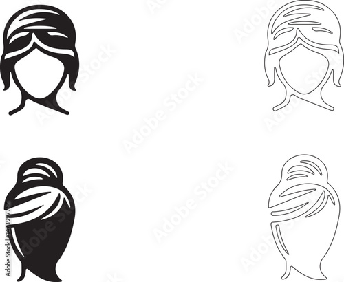 Female head with updo hairstyle. Vector template in two versions.
