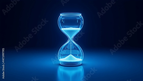 Sleek Neonlit Futuristic Hourglass Standing Upright, A Conceptual Image of Time Passing in a Hi-Tech Ambiance Ideal for Technology and Innovation Projects